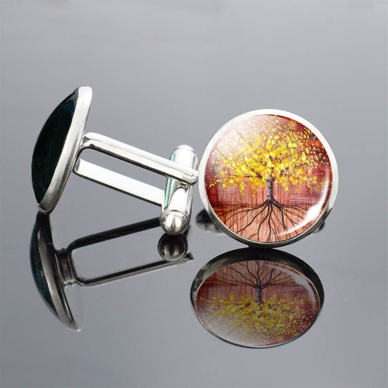 Sølv livets tre kunst trykk mansjettknapper menn mansjettknapper glass cabochon mansjettknapper yinyang tre mansjettknapper bryllupsnåler smykker: 4