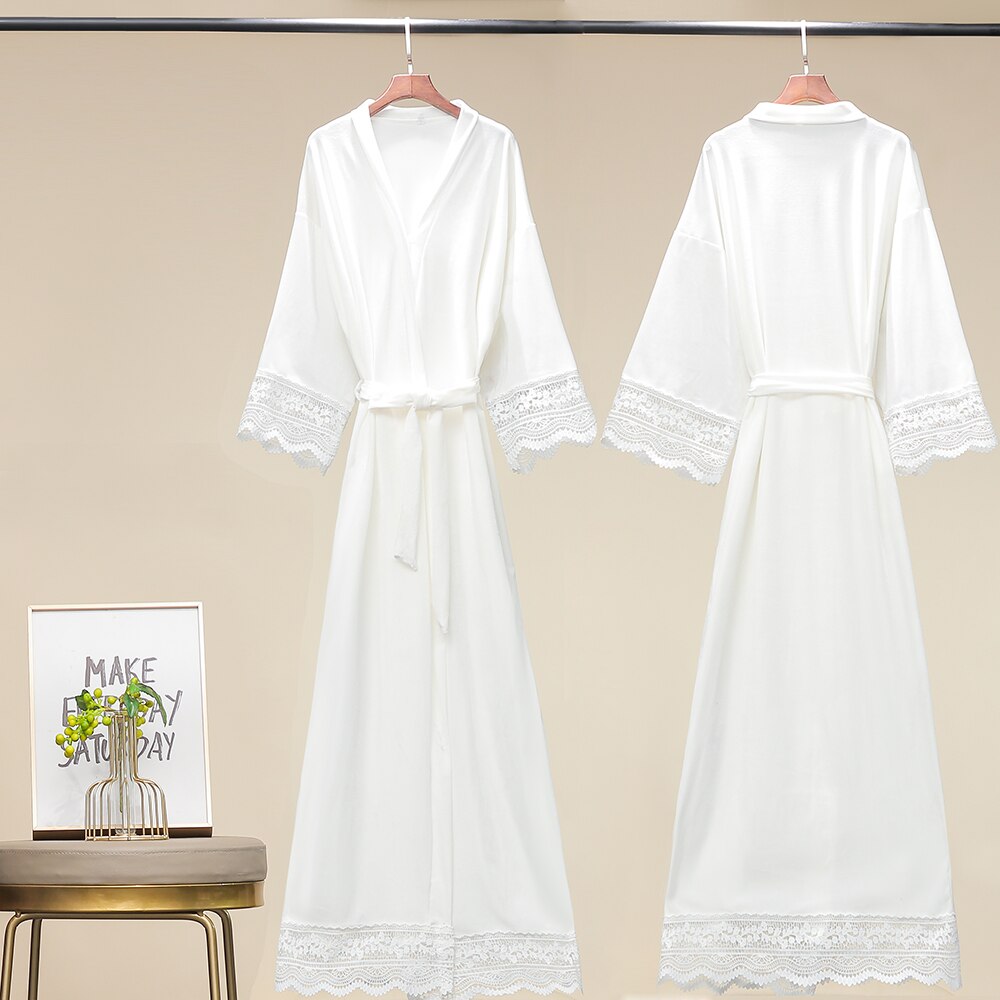 Długi jednokolorowy aksamitny szlafrok dla kobiet szata druhna szaty koronki wykończenia aksamitna szlafrok kimono suknia ślubna czarny aksamit winterrobe: biały