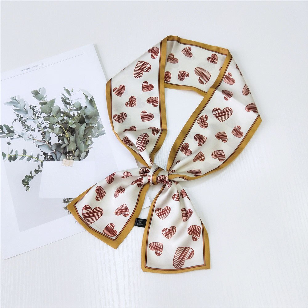 Kleine twill zijden haarsjaal voor dames print halsdoek lint sjaal lange smalle hoofddoek handvat tas sjaals voor dames: 03