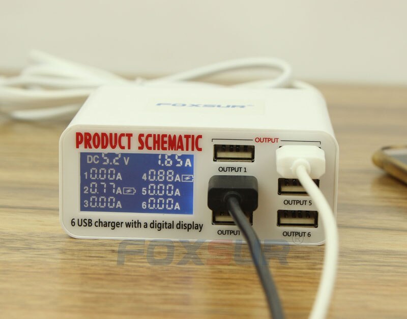 6A Multi USB Charger Quick Charge 6 Ports + LCD dispay Wall Charger Station for Samsung LG Huawei iPhone iPad cell phone