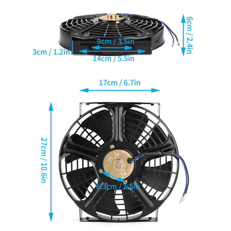 Fan Engine Cooling Electric Radiator Air Conditioning DC 12V 80W 2400RPM for Car Truck 10in Universal
