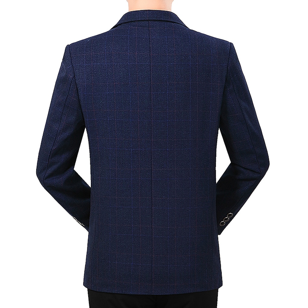 Men's Plaid Pure Color Casual Business Suit Lapel Slim Fit Stylish Blazer Coat Slim Fit Business Suit #BL4