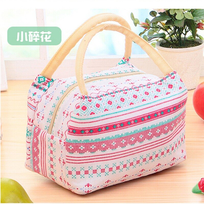 Newest Lunch Bag Insulated Cold Canvas Stripe Picnic Carry Case Thermal Portable Lunch Box Women Kids Men Lunch Box Bag Tote: Pink