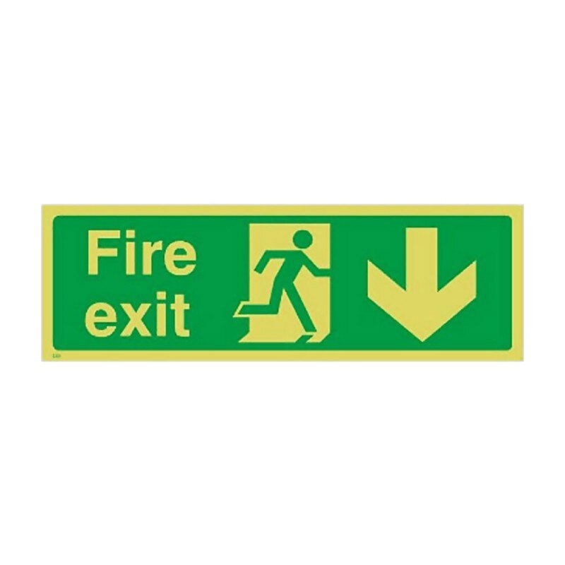 Fire Exit Sign Stickers Decal Adhesive Glow In The Dark With Direction Arrows 36 X 14cm