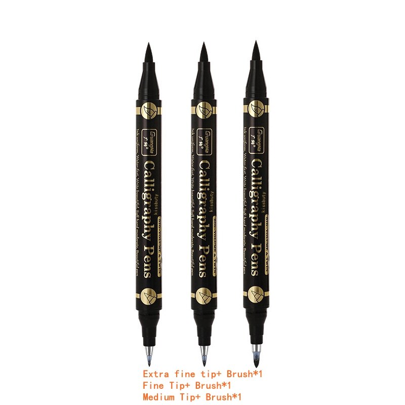 3/6PCS Dual Tip Pen Black Calligraphy Brush Pen Lettering Pens Art Marker White Pen for Beginners Writing Sketches Art Drawings: mixed Tip-3Pcs