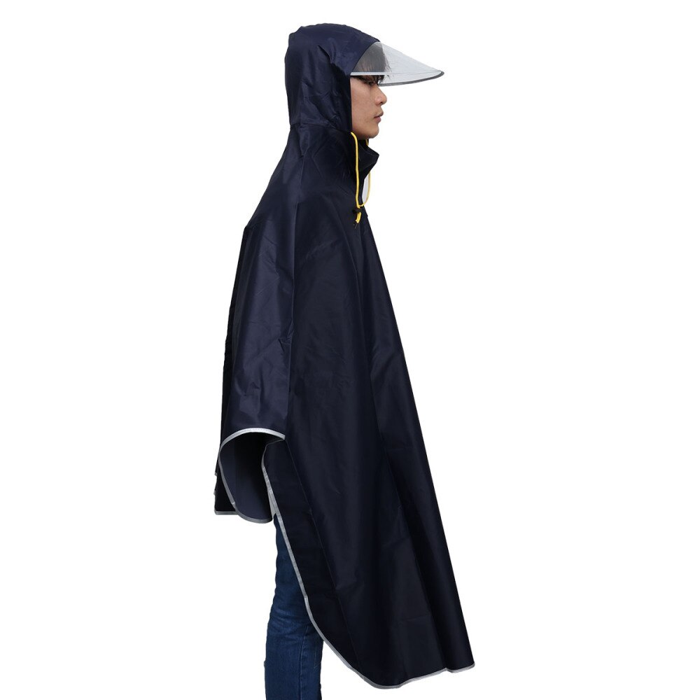 Mens Womens Cycling Bicycle Bike Raincoat Rain Cape Poncho Hooded Windproof Rain Coat Mobility Scooter Cover (Navy Blue)