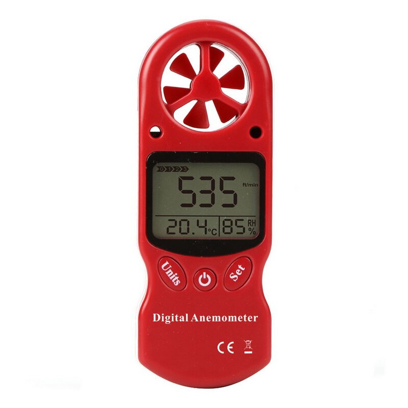 Digital vindmätare handhållen lcd vindhastighetsmätare med temperatur vindkylning bakgrundsbelysning max / min data som mäter vindhastighet: Röd