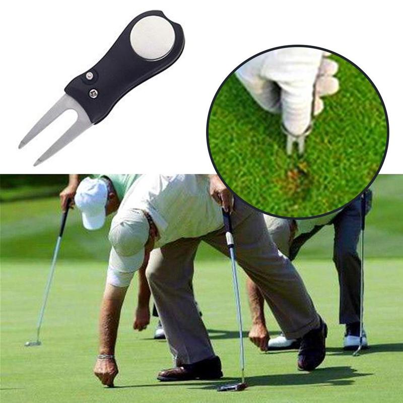 1pc Golf Spring Fork Golf Accessories Steel Repairing Turf Tool Switchblade Pitch Groove Cleaner Golf Pitchfork With Marker