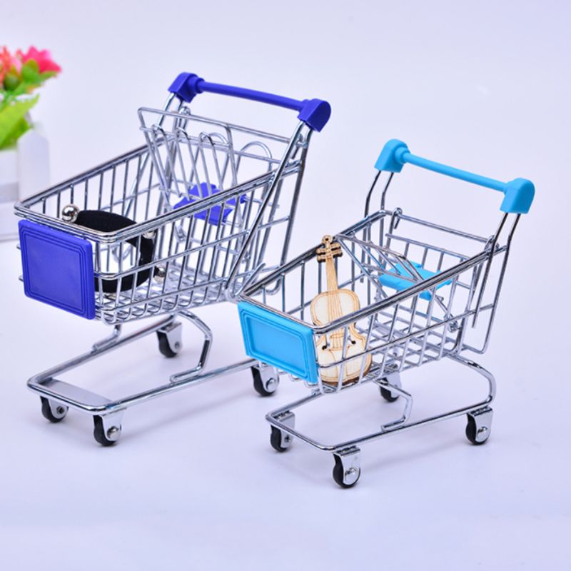 Mini Supermarket Hand Trolley Shopping Utility Cart Storage Basket Pretend Kids