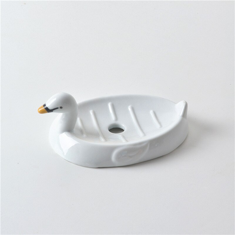 Flamingo Soap Dish Soap Tray Animal Soap Dish Ceramic with Drain Hole Personality Cute Soap Bathroom: White Swan