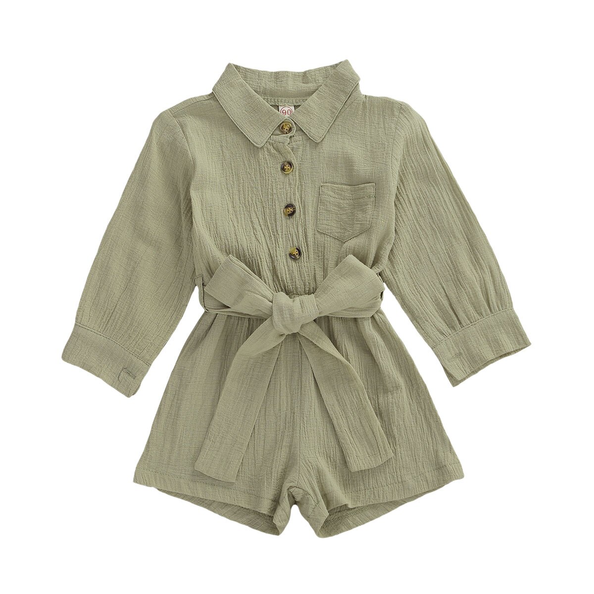 Herfst Peuter Kid Meisje Kleding Lange Mouw Romper Een Stuk Revers Hals Knoppen Tie Taille Shorts Jumpsuit Outfit 2-6Y: C / 5
