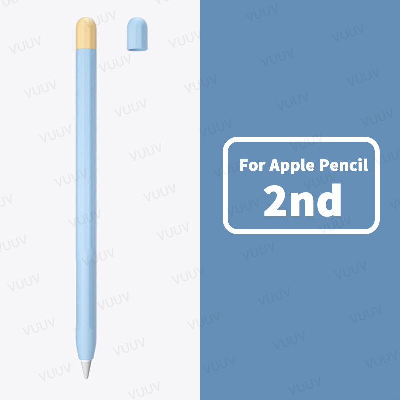 Étui souple en Silicone pour Apple Pencil, 1 ou 2 pièces, housse de protection Duotone, pour iPad de 1ère et 2ème génération: 2nd Sky blue