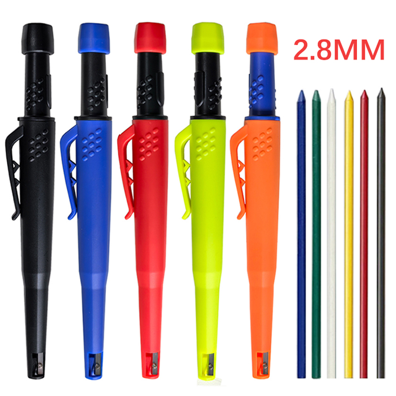 5 Colors 2.8mm Woodworking Automatic Pencil with Protective Cover Pencil Sharpener 2B Multi-Color Lead Deep Hole Marking Pen