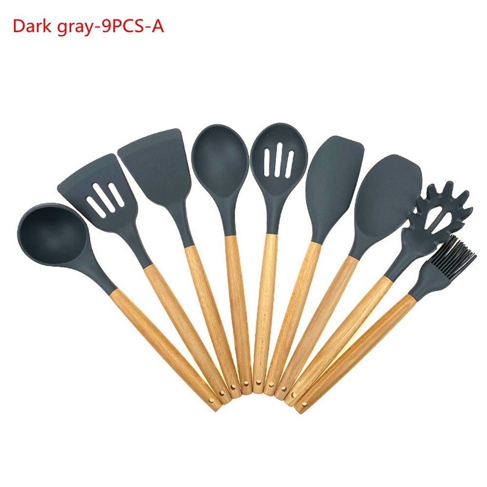 9/11Pcs Silicone Cooking Utensils Set Non-stick Spatula Shovel Wooden Handle Cooking Tools Set Kitchen Tools