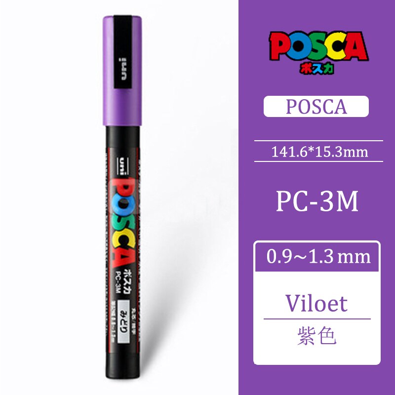Uni Posca PC-3M 0,9-1,3mm Farbe Marker Stift Graffiti Wasser-basierend Farbige Marker Stifte dauerhaft Farbe Marker büro Schreibwaren: Violett PC-3M