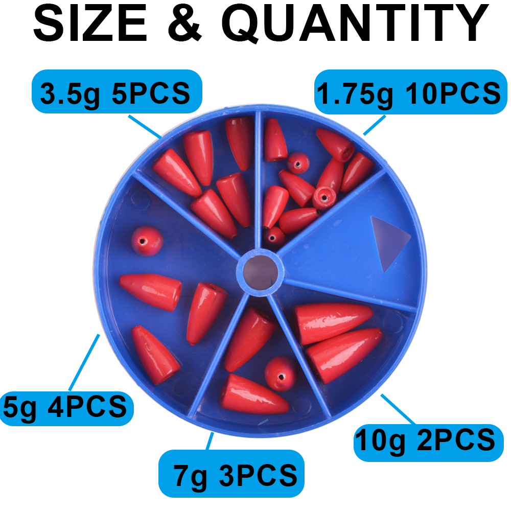 24Pcs/Box Bullet Fishing Weights Flipping Sinker Carolina rig Casting ECO-Friendly Coating Bass Lure Fishing Tackle