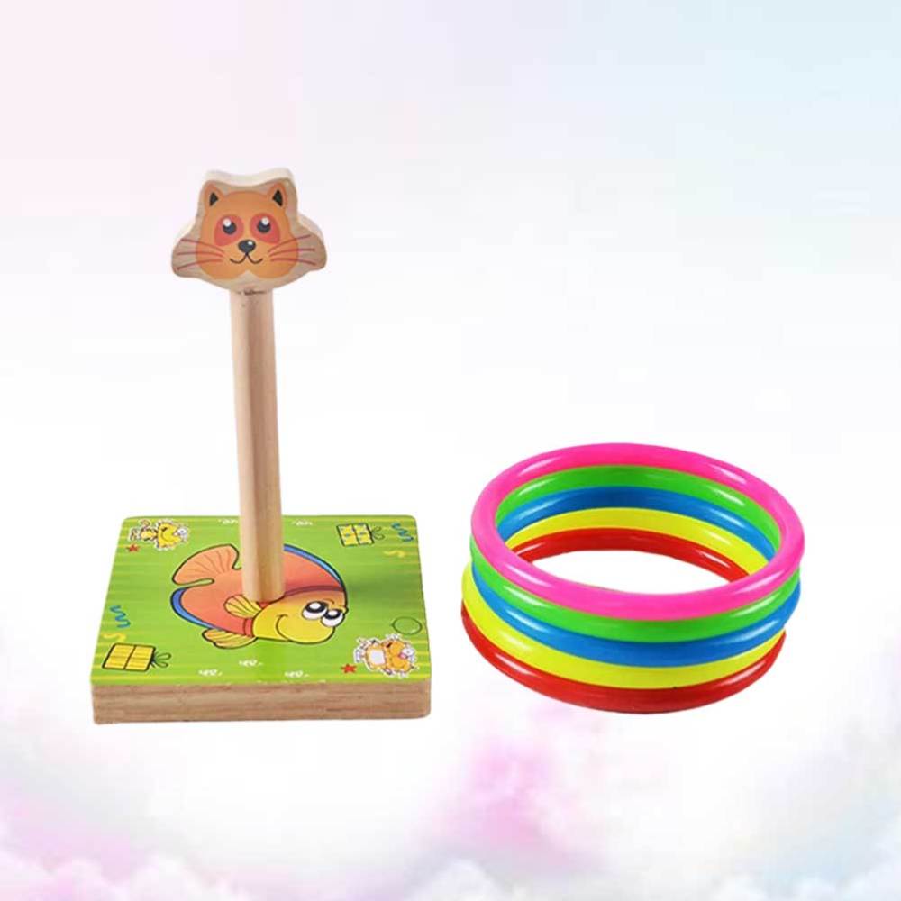 1 impostato di lancio in legno per bambini divertenti a forma di anello lanciare gioco giallo (stile canna): verde