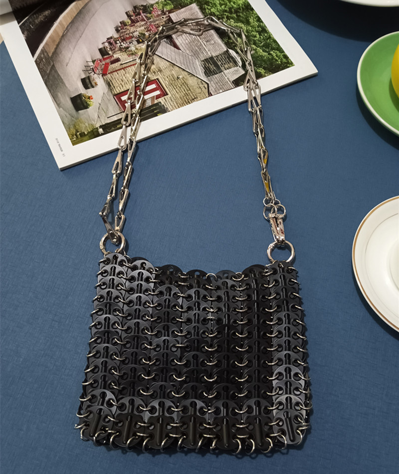 Frauen Taschen Silber Metall Pailletten Kette Gewebte Tasche Hohl Abend Taschen Kupplung Weibliche Reise Schulter Tasche Handtasche: Burgunderrot