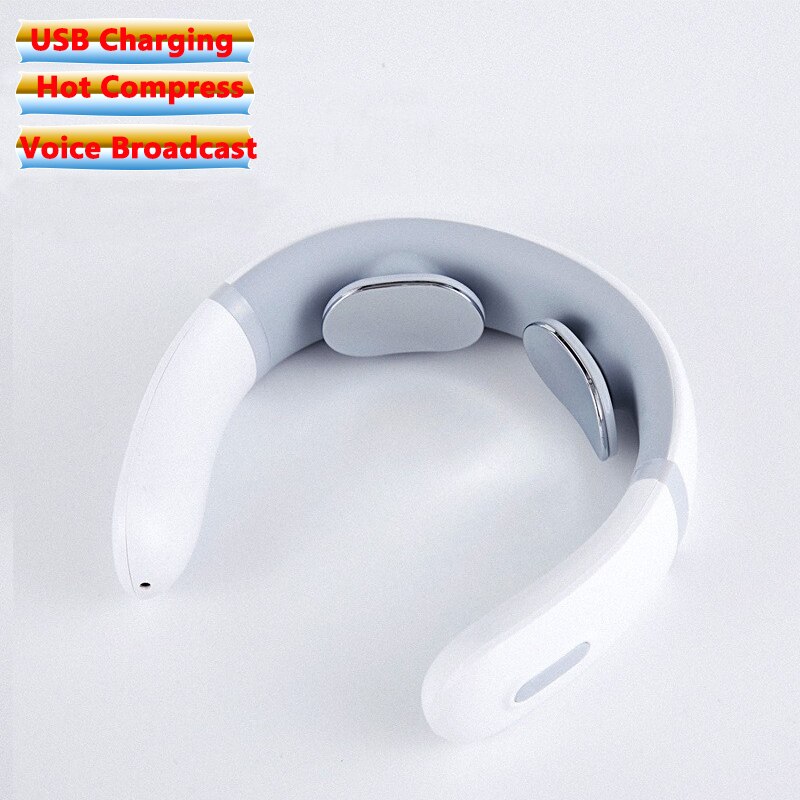 Smart Electric Neck Massager Heating Pulse Cervical Massage Remote Control Voice Broadcast Neck Pain Relief Relaxation Tool: Type 3 white
