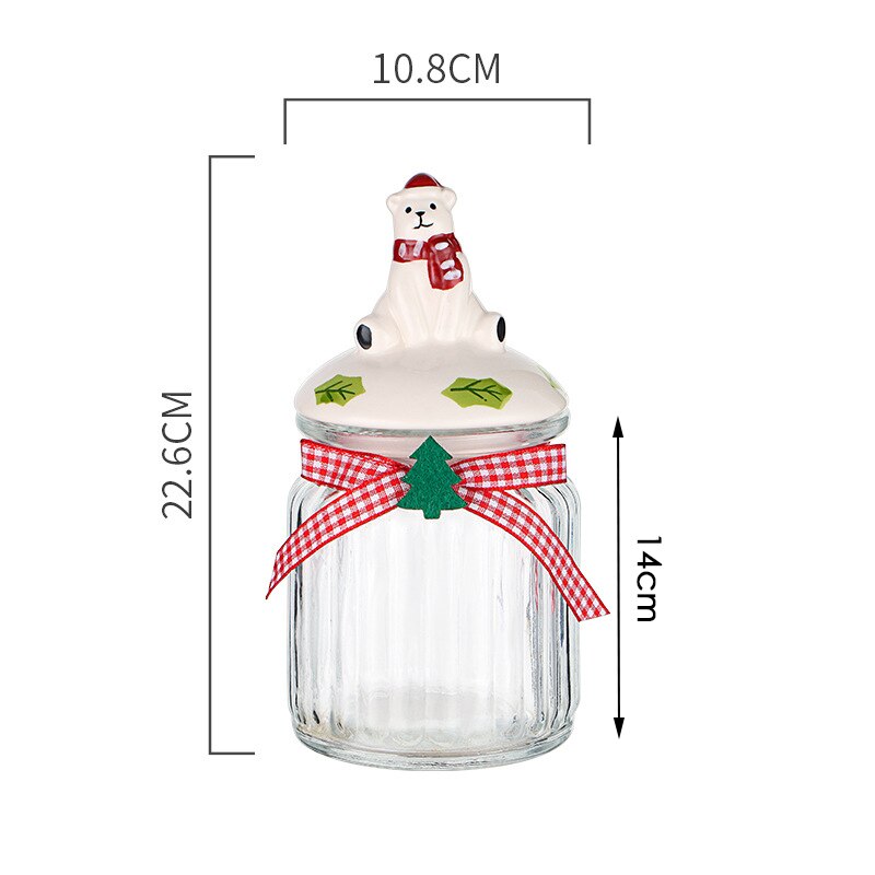Christmas Glass Storage Jars with Cute Ceramic Lid Airtight Candy Nuts Storage Container Sealed Canisters Pantry Food Organizer: Bear Big