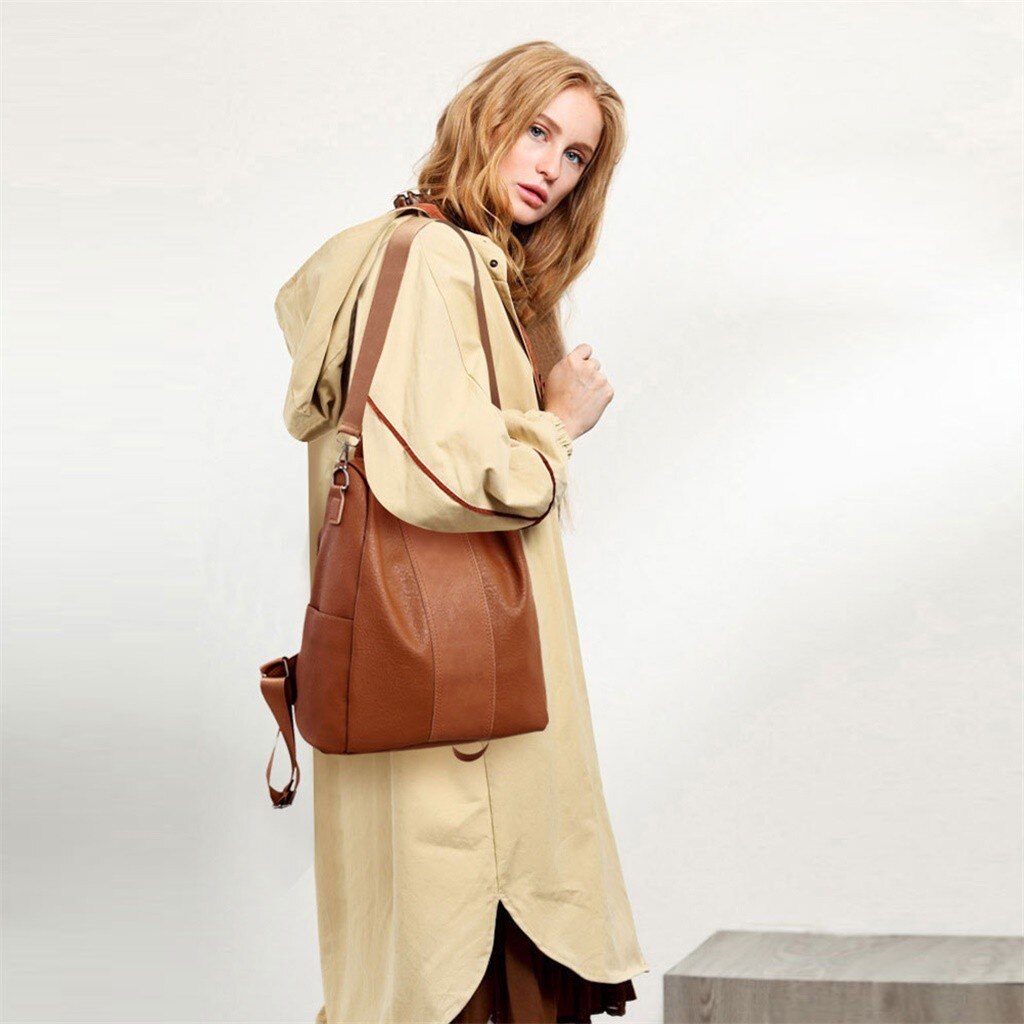 35 # voyage femmes sac à dos PU cuir fermeture éclair dame cartable Anti-vol Camping décontracté fourre-tout doux
