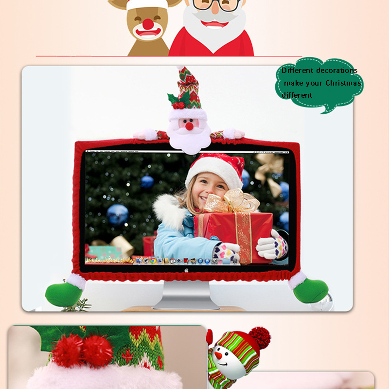 Til 19-27 tommer skærm juledekoration 3d tegneserie computer støvdæksel år julemand snemand julesæt