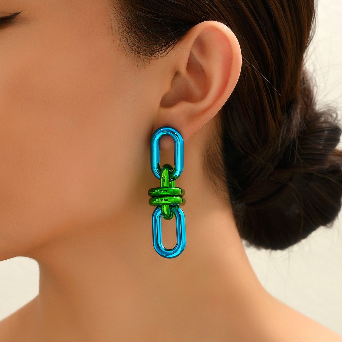 Pendientes largos de cadena geométrica acrílica Vintage para mujer, aretes colgantes verdes metálicos Punk, joyería y2k 2023: Color dorado