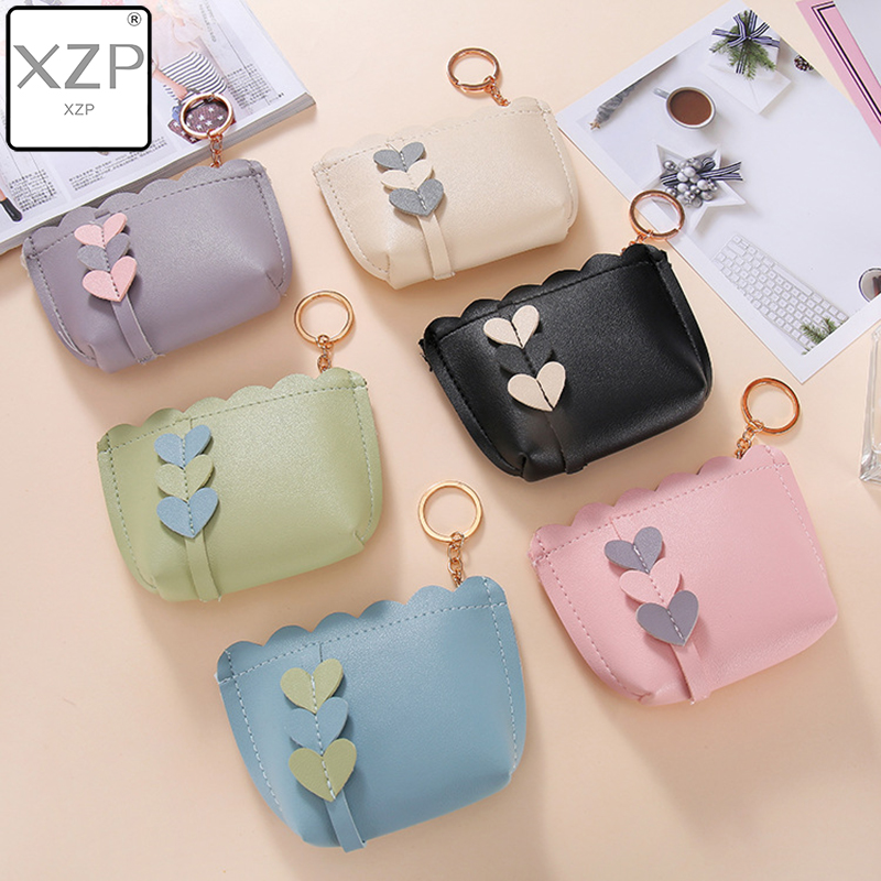 XZP Korean Sweet Heart Women Coin Purse PU Leather Mini Bag Zipper Clutch Girls Holder Purse carteira feminina