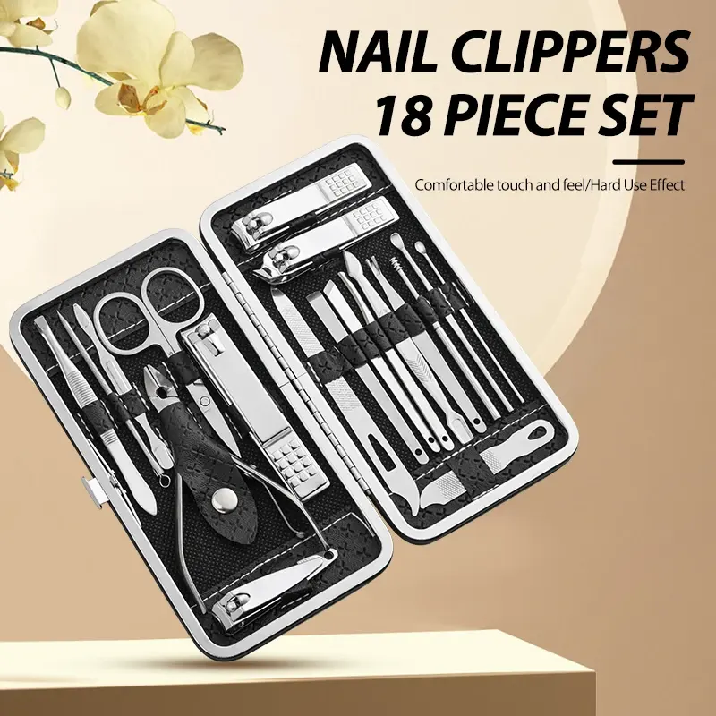 Conjunto de 19 peças de ferramentas de beleza para arte em unhas, manicure doméstica, corte de pés, alicate de bico de águia, kit de cuidados, faca de unhas, conjunto de cortador de unhas