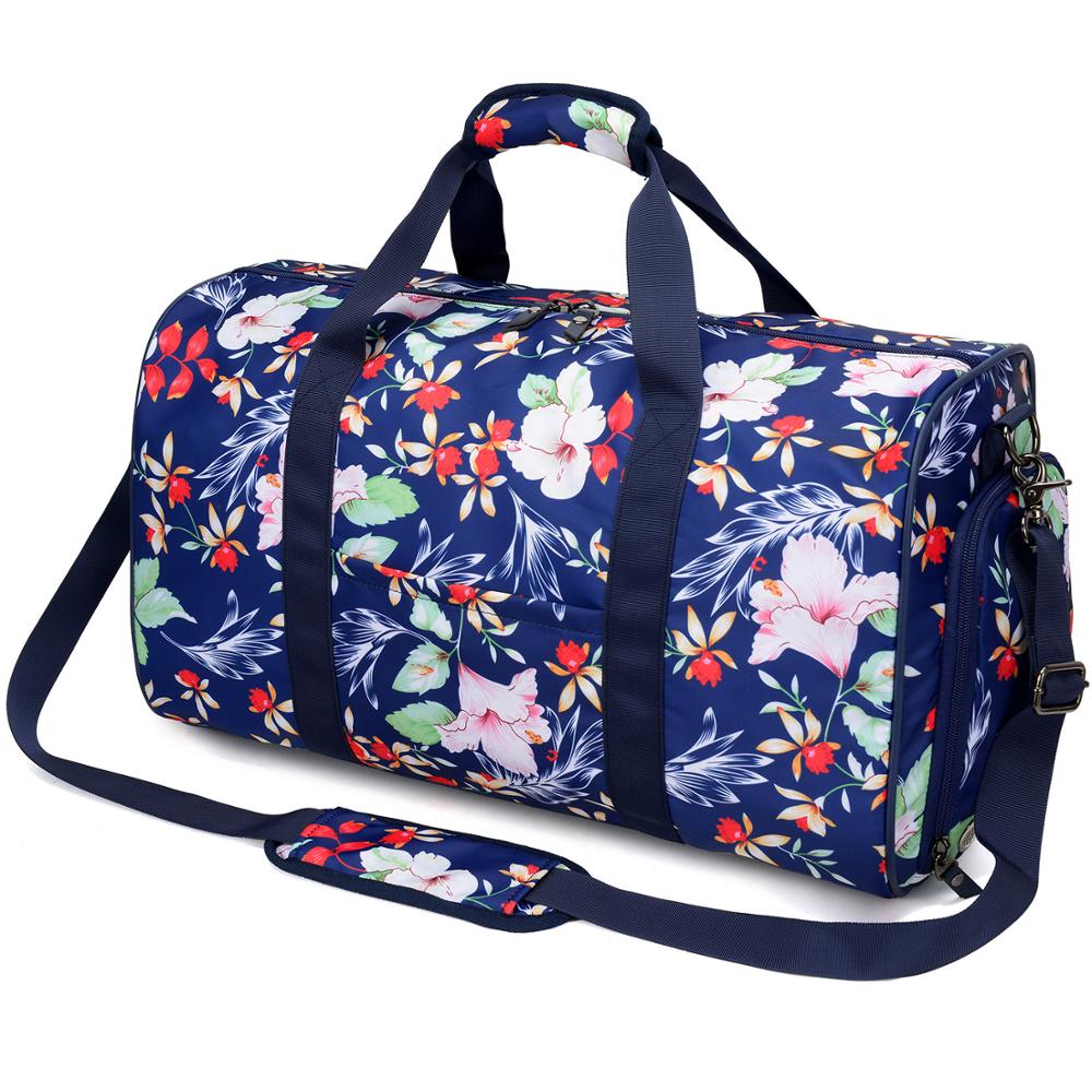 Vrouwen Bagage Handtas Grote Capaciteit Bloemenprint Vrouwen Reistas Tote Duffle PT797: BLUE