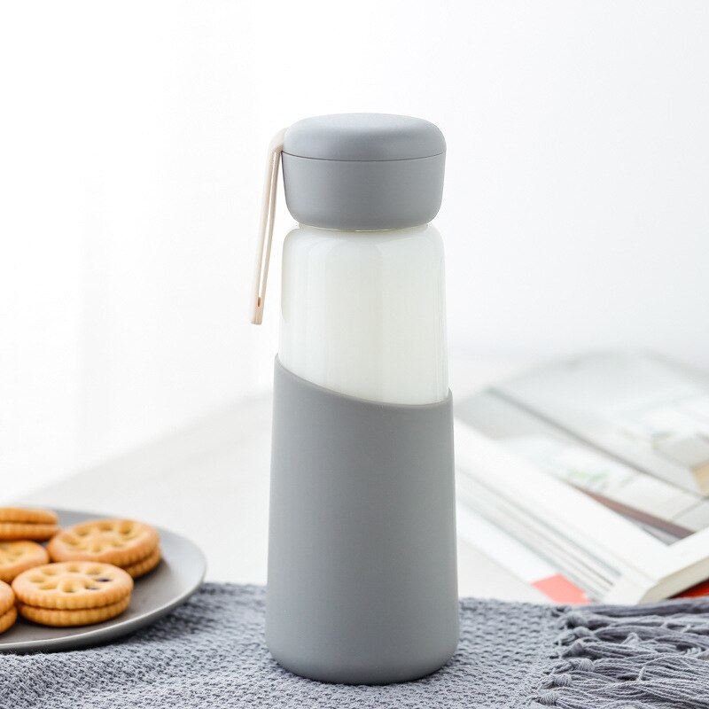 400ml Korean Women Glass Water Bottle with Silicone Cover Students School Drink Bottles Outdoor Portable Rope
