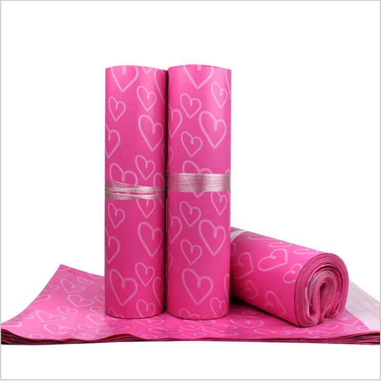 50 Stks/pak Roze Hart Plastic Logistiek Koerier Zak Zelfklevend Seal Poly Pouch Waterdichte Verpakking Enveloppen