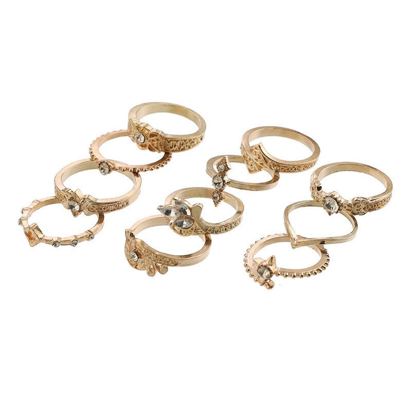 LETAPI Vintage Crystal Flower Ringen Voor Vrouwen Retro Geometrische Goud Kleur Knuckle Ring Set Statement Sieraden