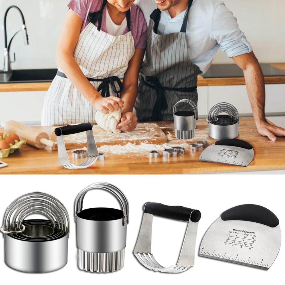 8 Pcs Baking Tools Stainless Steel Pastry Cutter Set With Pastry Cutter Dough Blender Biscuit Cutter Anti Slip Chef Cutter