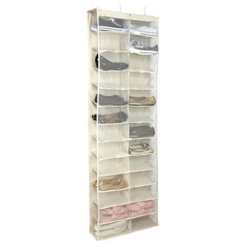 26 Pocket Storage Display Foldable Door Hanging Space-saving Organizer Shoe Rack Household Multifunction Closet Holder ZM924: Beige