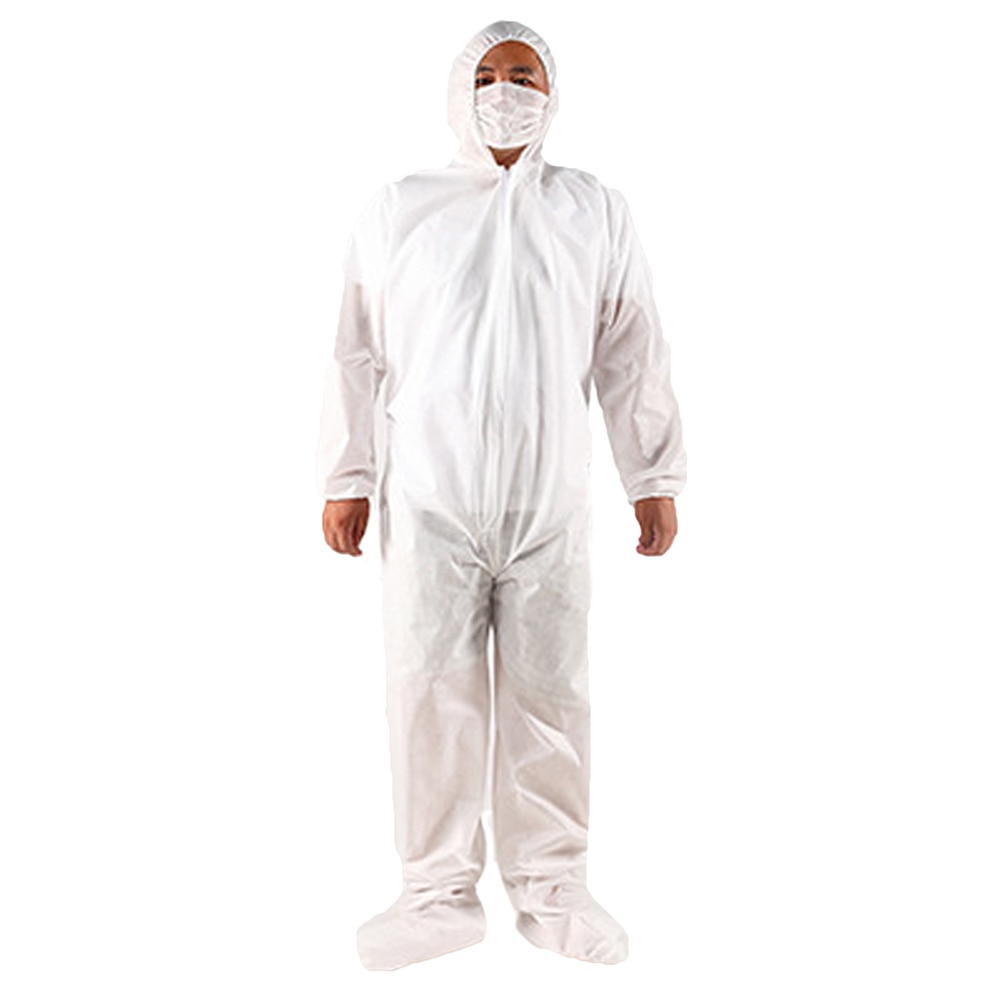 Miaouyo Tuta Protettiva Monouso Unisex z Cappuccio Manica Lunga Ispessita Monouso (SMS Azzurro, XL): White PP / XXL