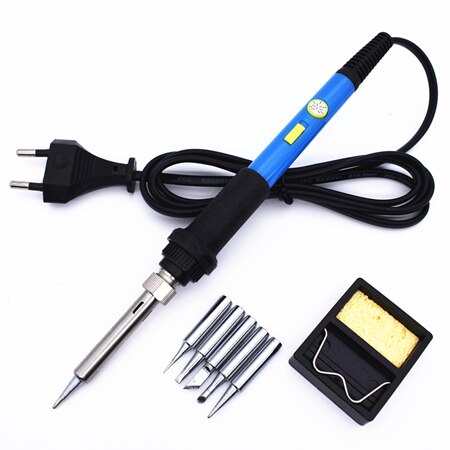 EU Plug 220V 60W Electrical Soldering Iron Kit with Power Switch 5 Solder Tips Adjustable Temperature Welding Rework Repair Tool: Soldering Iron Kit