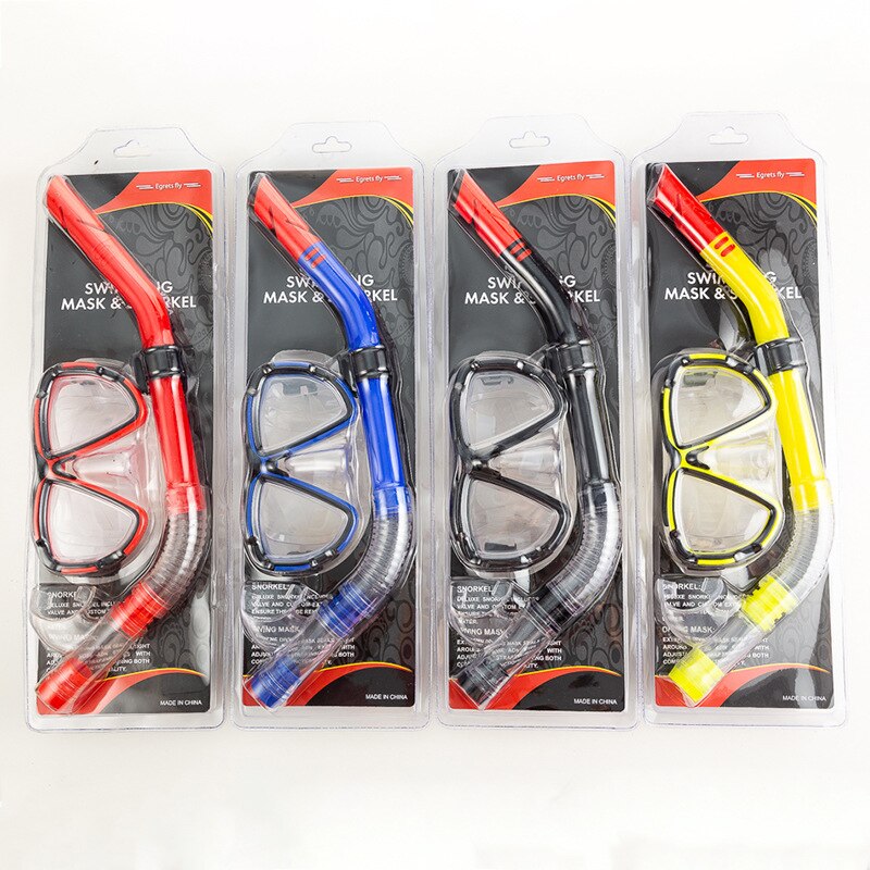 1 Set 4Colors Swimming Goggles Underwater Fog Half Face Nose Clip Glasses Diving Bikini Mask Tempered Glass Lens Snorkel Goggles