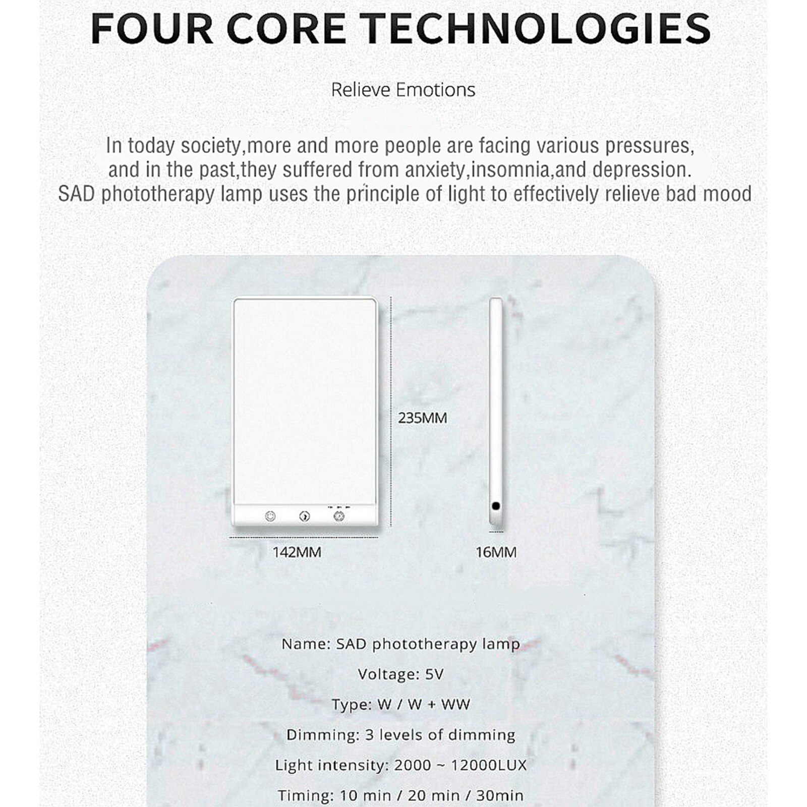 Light Therapy Sad Lamp Sunlight Lamp 3 Levels Dimming Timing Function Phototherapy day-light Artificial Alarm Clock