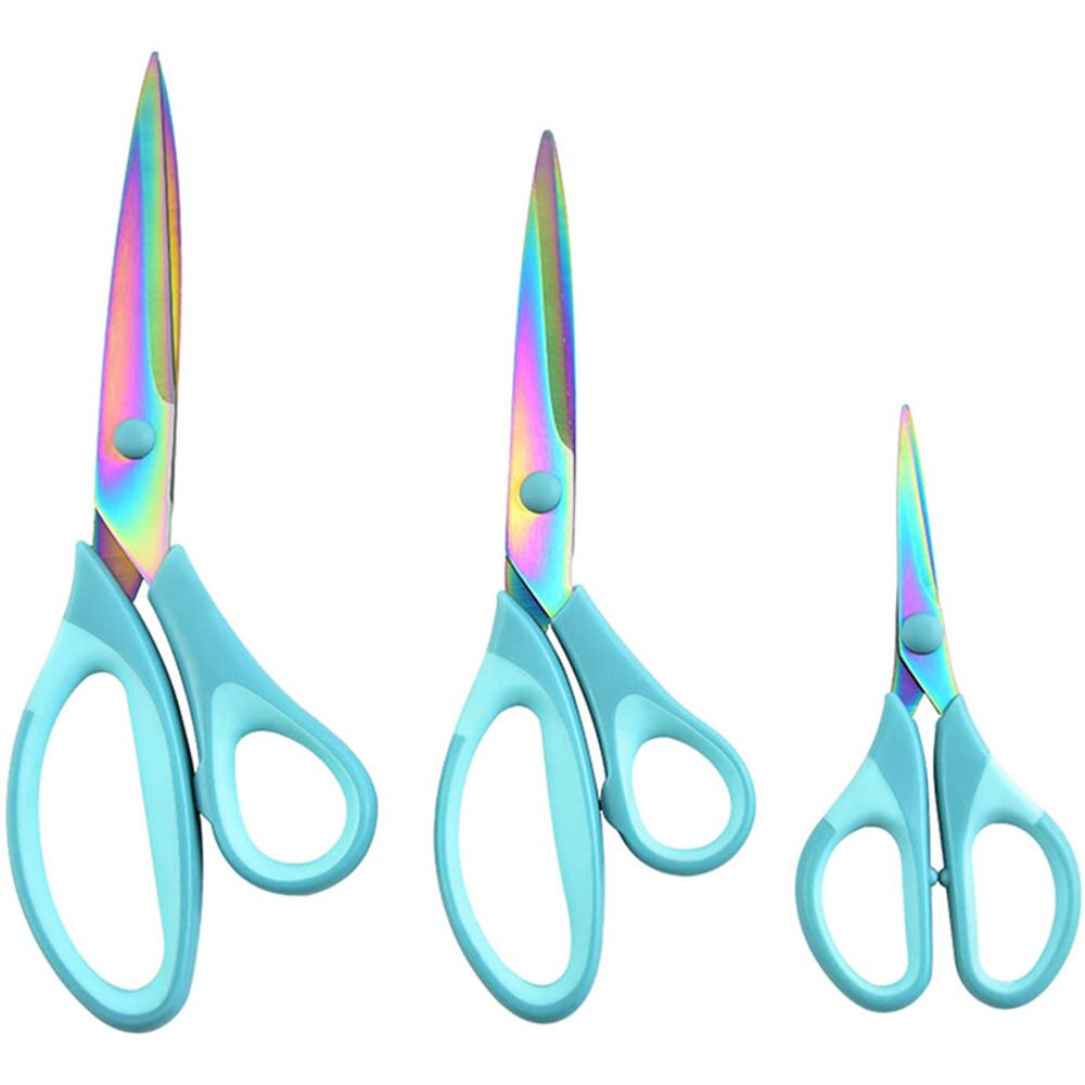 3pcs/Set Multipurpose Scissors Set for Crafts Sewing Arts Office School and Home Supplies Titanium Scissors Sharp Blades Shears: Blue