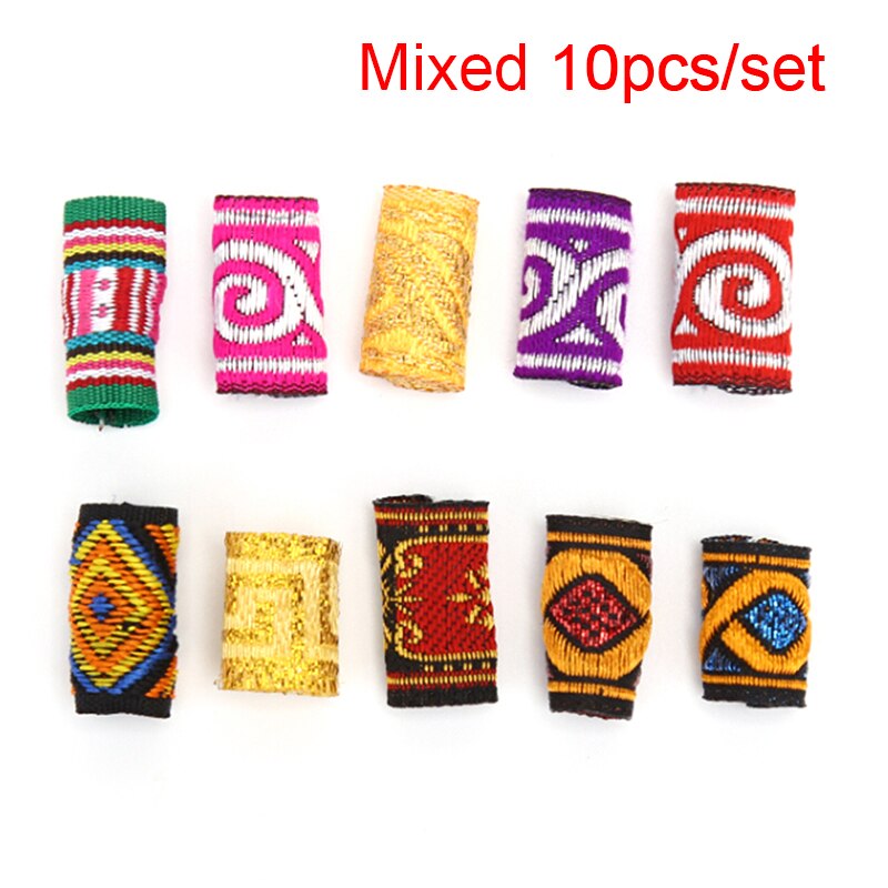 10 pièces/lot Hiphop broderie tissu cheveux tresse redoute Dreadlock perles Clips manchette chapeaux bijoux pour hommes femmes aléatoire