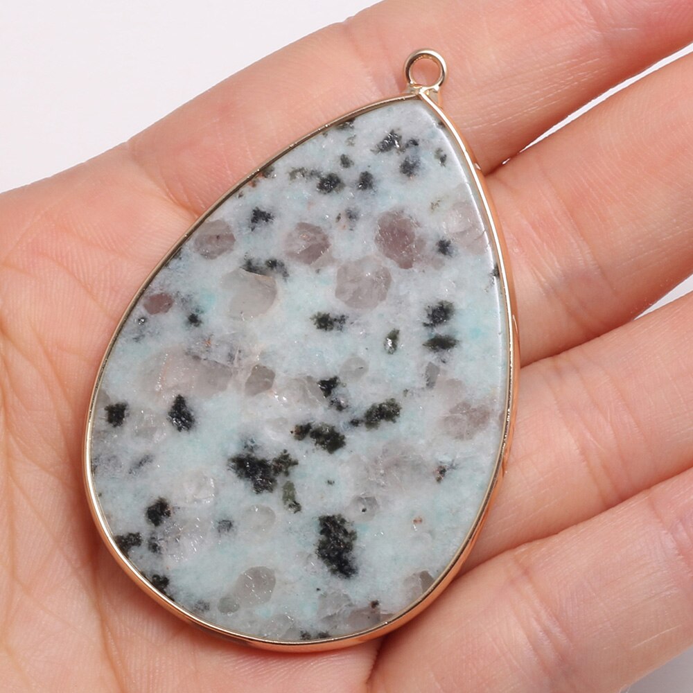 Natural Stone Pendants Water -shaped Semi-precious Stone Pendant for DIY Jewelry Making size 37x55mm: Blue spots