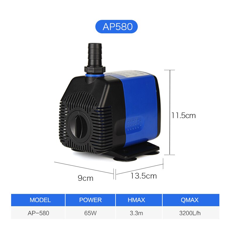 JEBO Adjustable Flow Water Pump For Aquarium Fish Tank Aquarium Pump Submersible Pump High Power 5/9/19/26/62/65w: AP-580 65W / US Plug