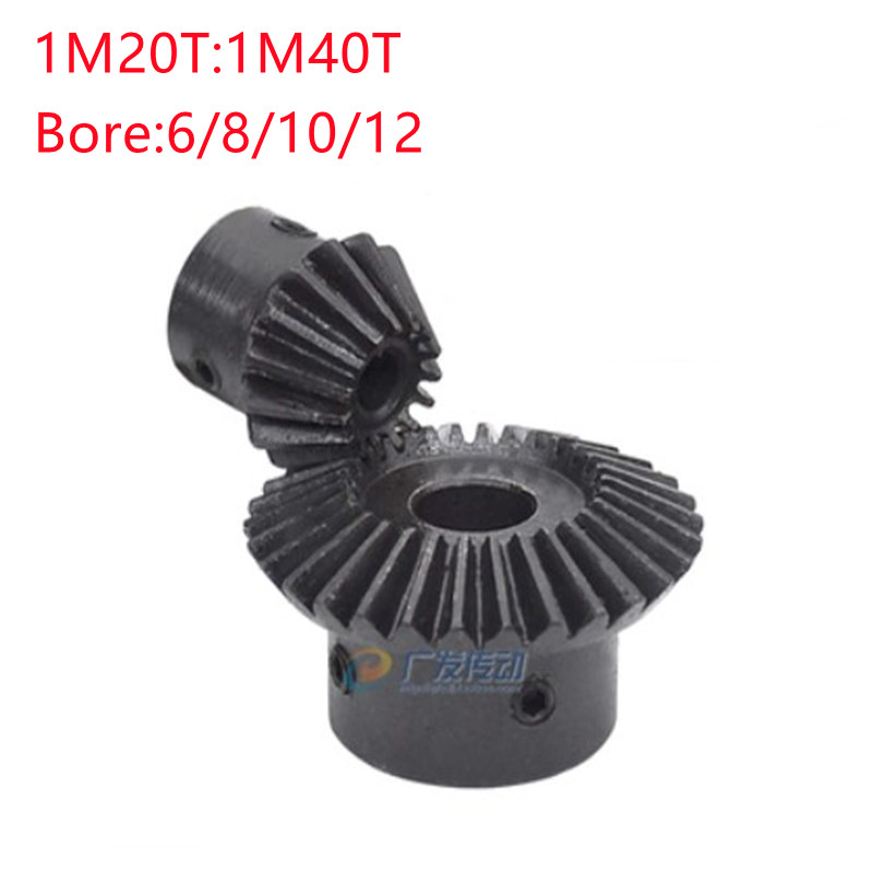 1 pari 1:2 kartiohammaspyörä 1 moduuli 20 hammasta  :40 hammasvoimansiirto  / 90 astetta poraus 6mm 8mm 10mm