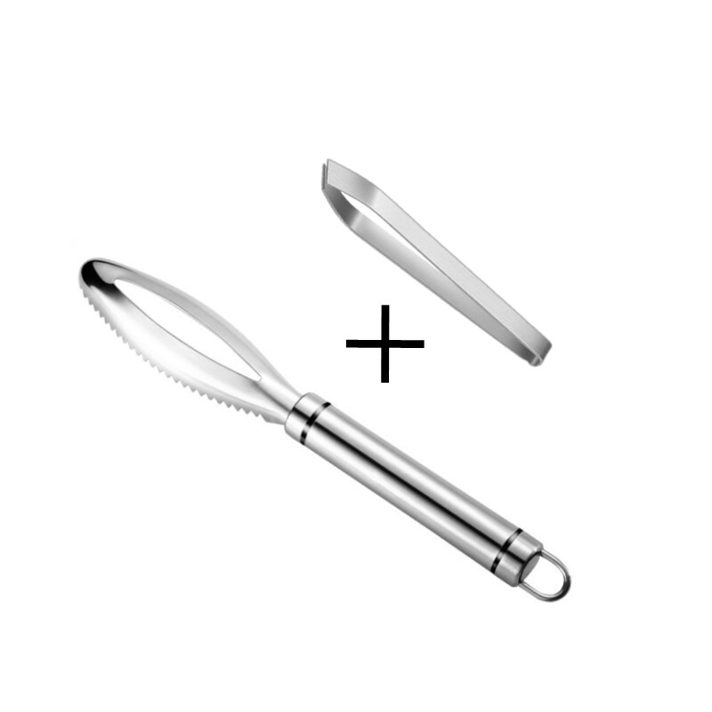 Fish Scales Scraping Graters Stainles Fast cleaner Remove skin brush Cleaning Peeler Scraper bone scaler Tongs tweezers tool: Red
