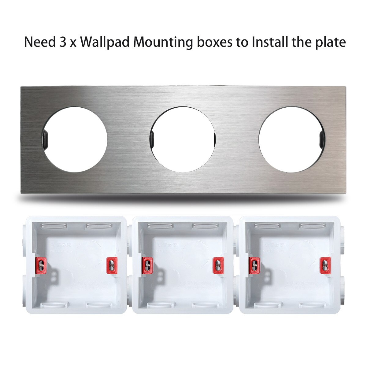 L6 DIY Triple Silver Panel Brushed Aluminum For Wall Switch Socket 3 Gang Frame Metal Plate Free Combination, 258*86mm