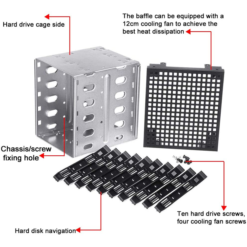 5,25 pulgadas a 5X3,5 "SATA SAS HDD Cage Rack caja de disco duro con ventilador bandeja de disco duro adaptador Caddy