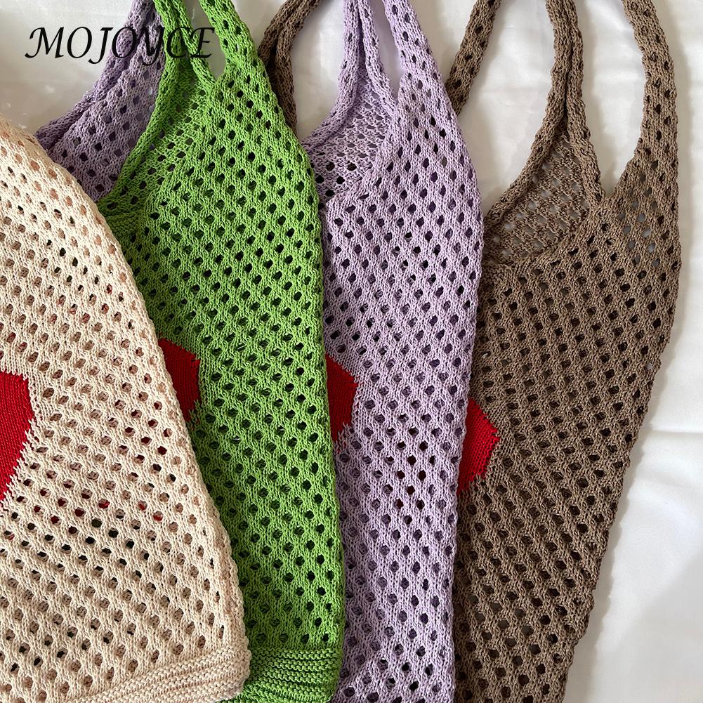 Knitted Shoulder Bags Casual Handmade Mesh Hollow Woven Handbag Travel Portable Crochet Bag Clutch Large Capacity Bags