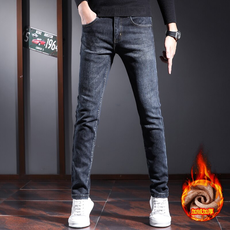 Jantour – jean Slim décontracté pour homme, pantalon Long en Denim, coupe droite, Style anglais, grande taille 28-38, collection hiver: Blue black / 38