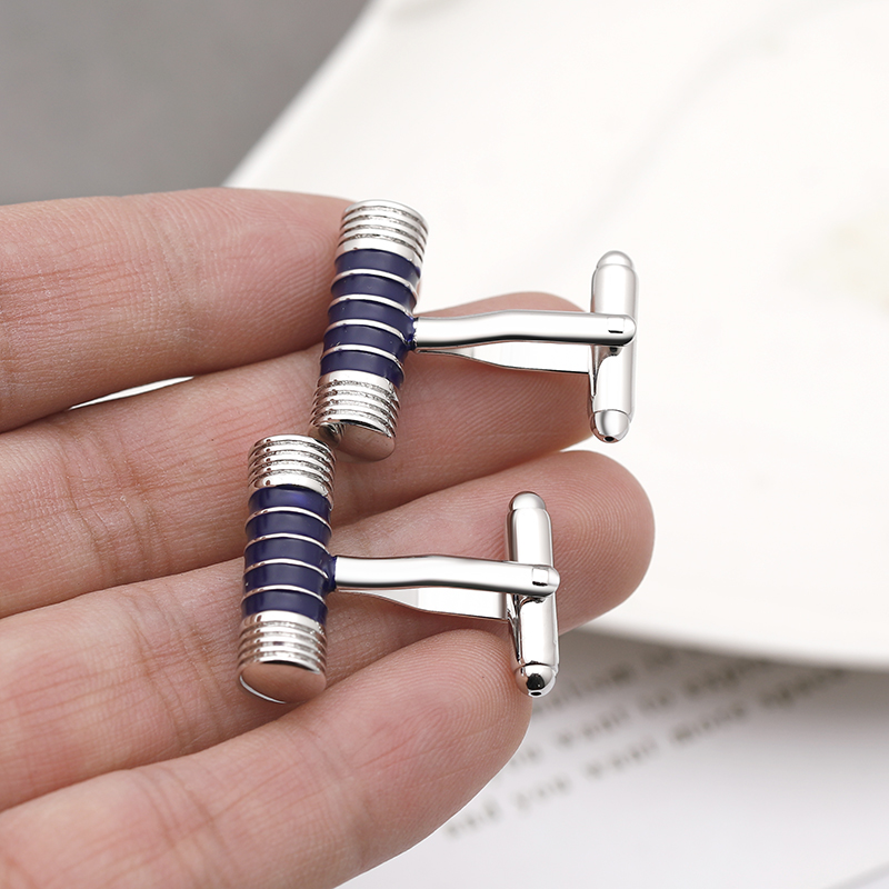 Persoonlijkheid Messing Draad Cilinder Manchetknopen Blauw Zwart Emaille Mouw Knop Voor Heren Shirt Pak Sieraden Accessoires